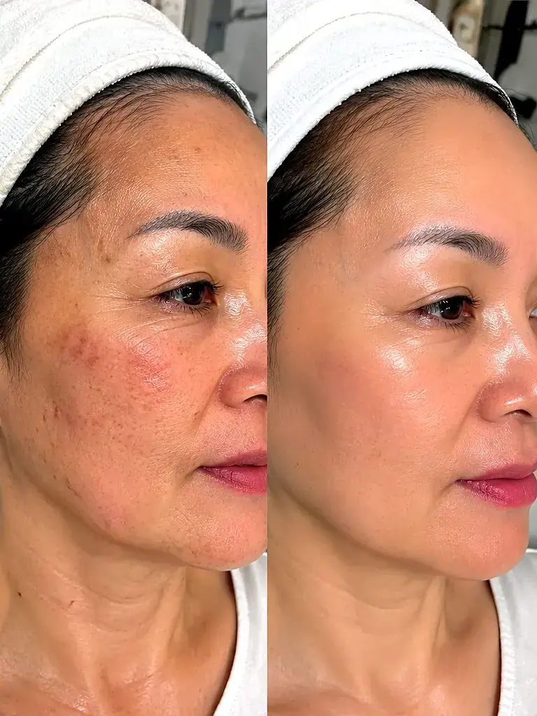 Redness and skin texture before and after treatment